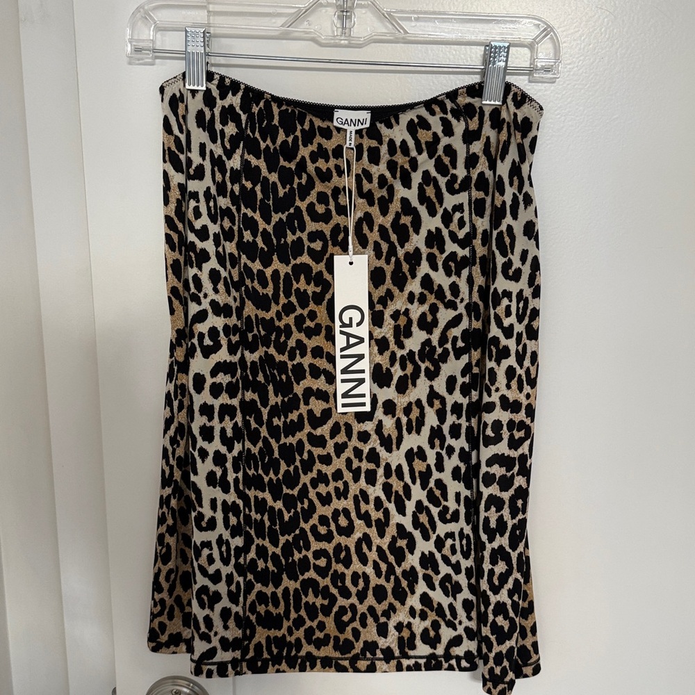 Ganni Leopard Print Straight Skirt